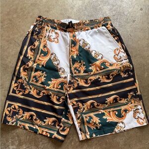 Baroque Print Shorts in Black and Gold